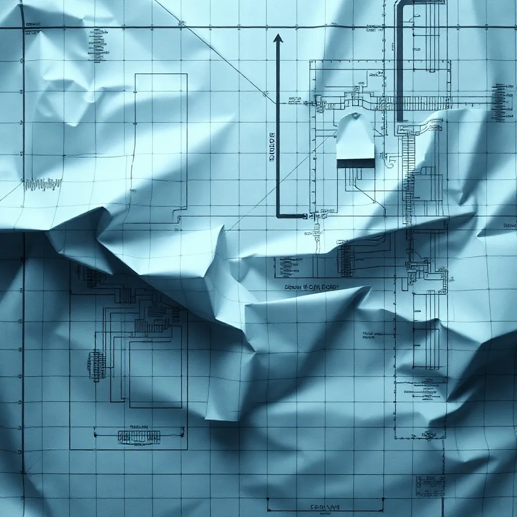 A technical top-down view of a structured paper blueprint wi